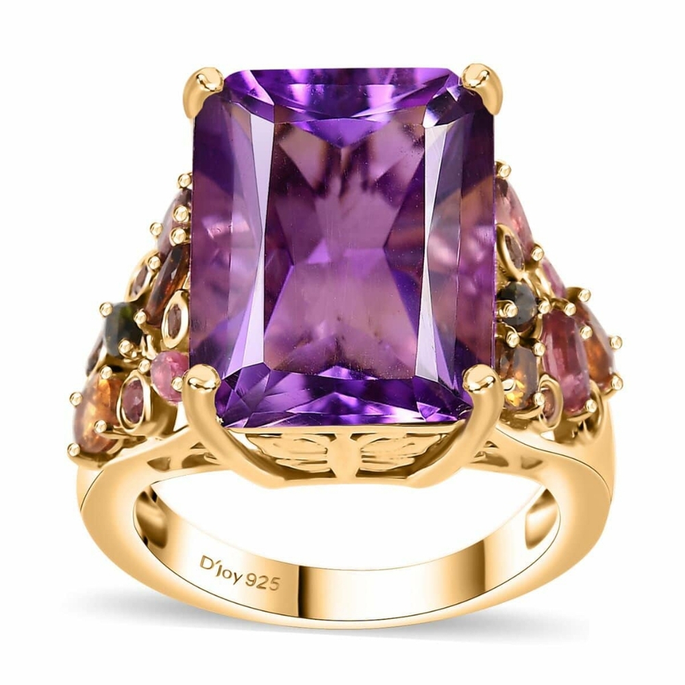 NWT Genuine Radiant Cut African Amethyst and Multi-Tourmaline 12.15 ctw Size 9